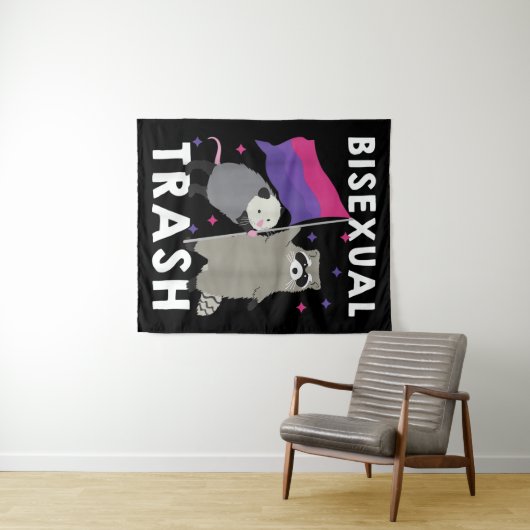 Bisexual Trash Gay Pride Rainbow LGBT Raccoon Wandteppich (Beispiel (Horizontal))