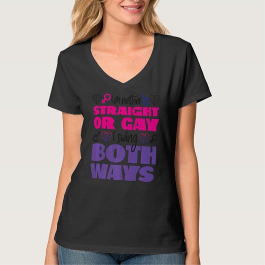 Bisexuelle Bi Pride Flag Ich bin weder gerade noch T-Shirt (Vorderseite)