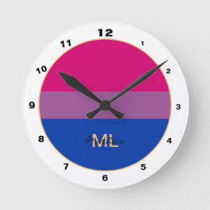Bisexuelle Flag & Prix Community / mit Monogramm Runde Wanduhr
