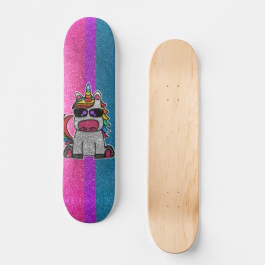 Bisexueller Glitzer Rainbow Unicorn Skateboard (Vorderseite)