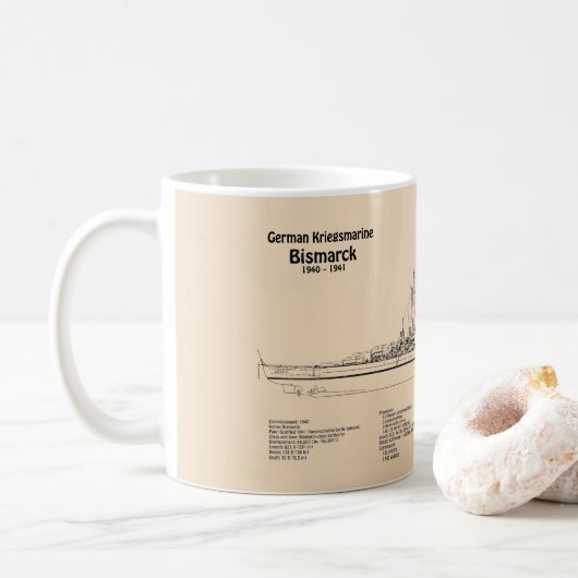 Bismarck - Pläne für die Schlachtung - Blaupause S Kaffeetasse (Mit Donut)