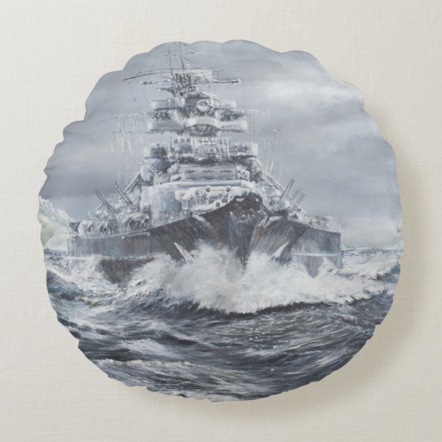 Bismarck vor Grönland-Küste 1900hrs 23rdMay Rundes Kissen (Vorderseite)