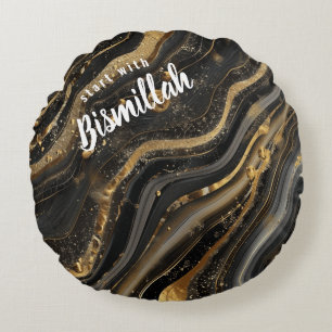 Bismillah Alhamdullilah Goldschwarzer Achat Rundes Kissen