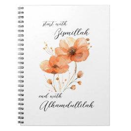 Bismillah Alhamdullilah Orangenes Blumenmuster Notizblock
