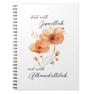 Bismillah Alhamdullilah Orangenes Blumenmuster Notizblock