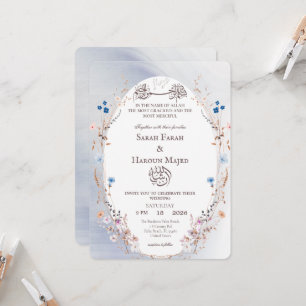 Bismillah Blau & Gold Muslimische Nikkah-Karte Einladung