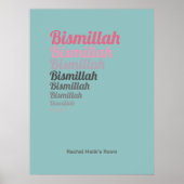 Bismillah Typografie Aquamarin Pink Kinderzimmer C Poster (Vorne)