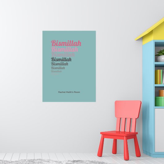 Bismillah Typografie Aquamarin Pink Kinderzimmer C Poster (Kinderzimmer 1)