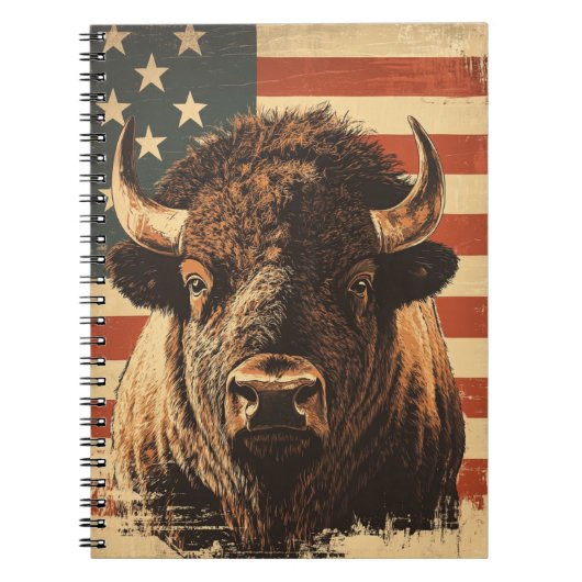 Bison American Flag Vintag Notizblock (Vorderseite)