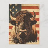 Bison American Flag Vintag Postkarte (Vorderseite)