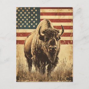 Bison American Flag Vintag Postkarte