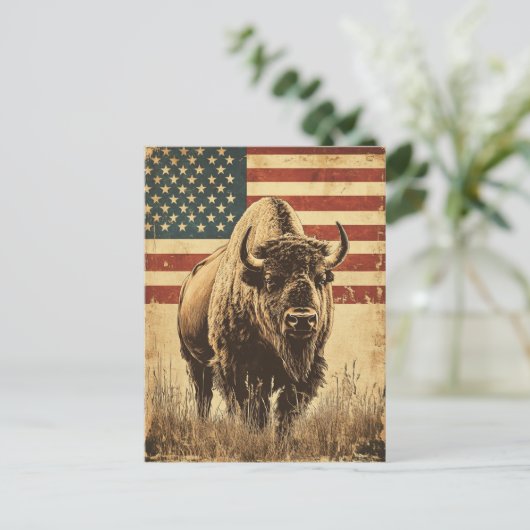 Bison American Flag Vintag Postkarte (Stehend Vorderseite)