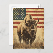 Bison American Flag Vintag Postkarte (Vorne/Hinten)
