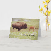 Bison and Calf in Yellowstone Geburtskarte Karte (Gelbe Blume)