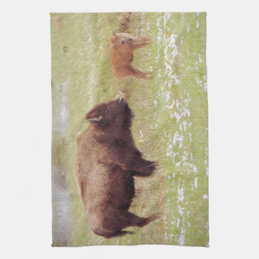 Bison and Calf in Yellowstone Handtuch (Vertikal)