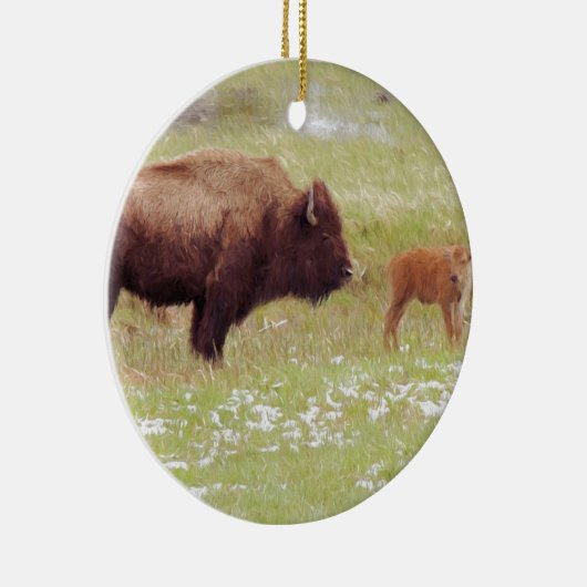 Bison and Calf in Yellowstone Keramik Ornament (Rechts)