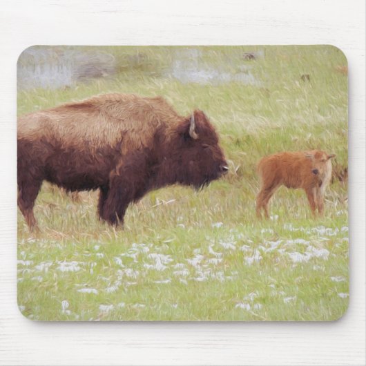 Bison and Calf in Yellowstone Mousepad (Vorne)