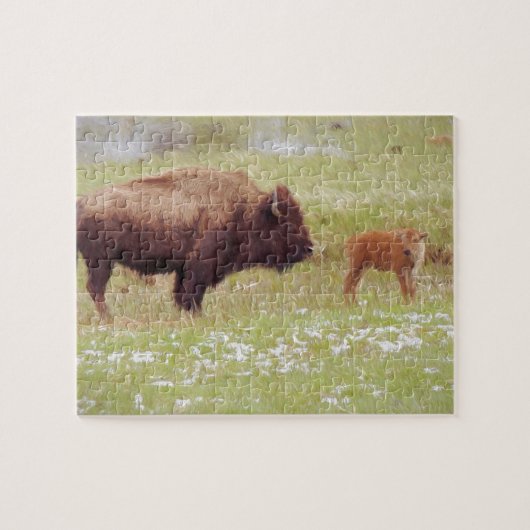 Bison and Calf in Yellowstone Puzzle (Horizontal)