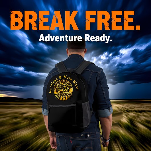 Bison at Sunset in Berglandschaft Bedruckter Rucksack