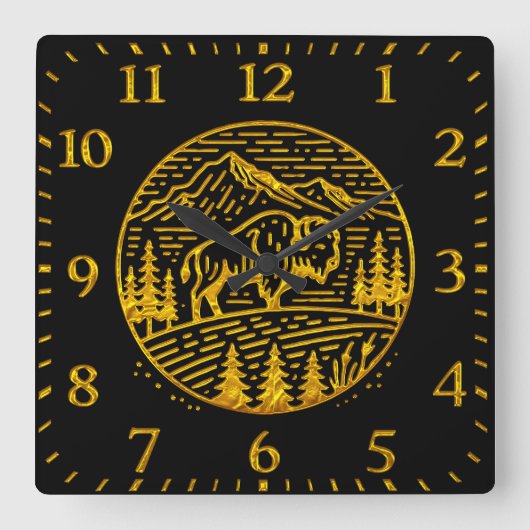 Bison at Sunset in Berglandschaft Quadratische Wanduhr (Vorderseite)