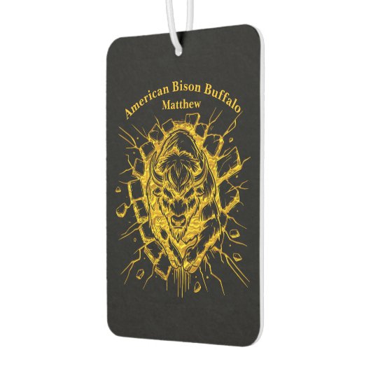 Bison bricht durch eine Wand in einem dynamischen Autolufterfrischer (Links)