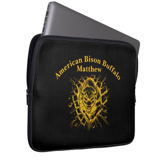 Bison bricht durch eine Wand in einem dynamischen Laptopschutzhülle (Vorne Rechts)