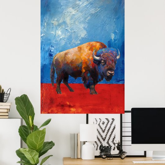 Bison Buffalo Abstrakte Malerei Poster (Heimbüro)