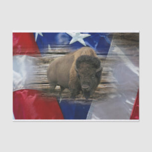 Bison Buffalo Amerikanische Flagge Holz Hintergrun Seidenpapier
