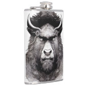 Bison Buffalo Animal Wild Nature Illustration Line Flachmann (Rechts)