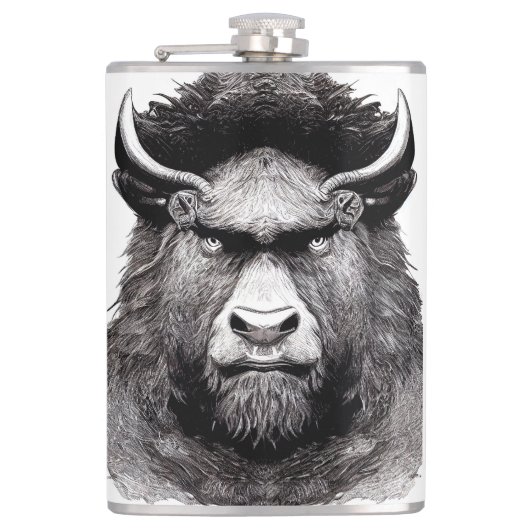 Bison Buffalo Animal Wild Nature Illustration Line Flachmann (Vorderseite)