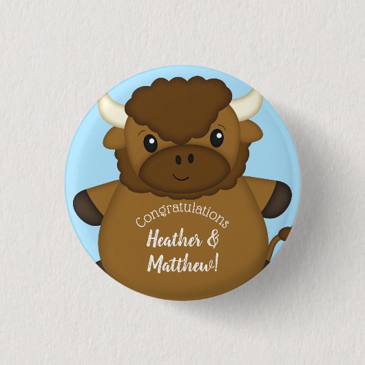 Bison Buffalo Baby Dusche Blue Button (Vorderseite)