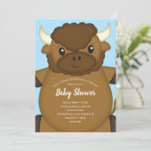 Bison Buffalo Baby Dusche Blue Einladung (Stehend Vorderseite)