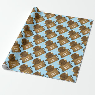 Bison Buffalo Baby Dusche Blue Geschenkpapier