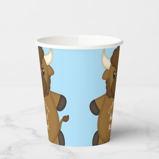 Bison Buffalo Baby Dusche Blue Pappbecher (Links)