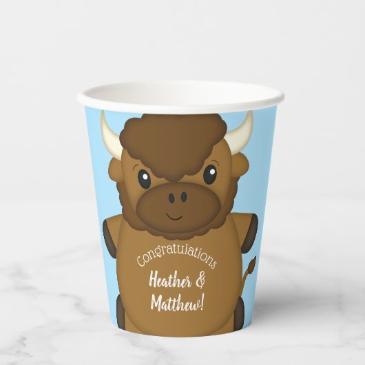 Bison Buffalo Baby Dusche Blue Pappbecher (Vorderseite)