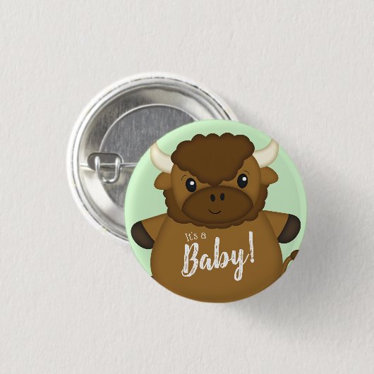 Bison Buffalo Baby Dusche Button (Vorne & Hinten)