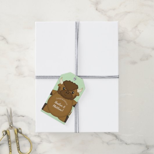 Bison Buffalo Baby Dusche Geschenkanhänger (Mit Garn)
