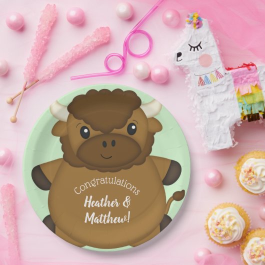 Bison Buffalo Baby Dusche Grün Pappteller (Party)