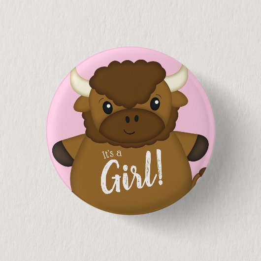 Bison Buffalo Baby Dusche Rosa Button (Vorderseite)