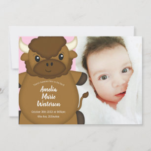 Bison Buffalo Baby Dusche Rosa Einladung