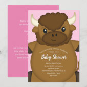 Bison Buffalo Baby Dusche Rosa Einladung (Vorne/Hinten)