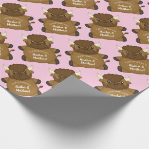 Bison Buffalo Baby Dusche Rosa Geschenkpapier