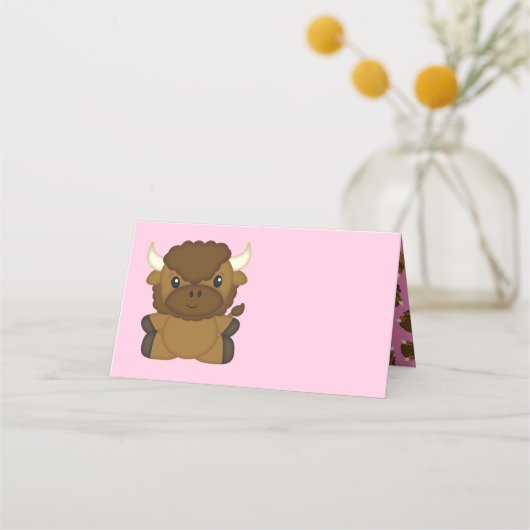 Bison Buffalo Baby Dusche Rosa Platzkarte (Vorderseite)