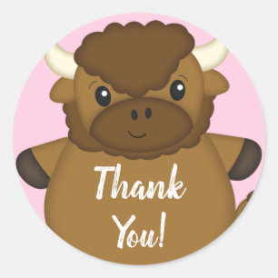 Bison Buffalo Baby Dusche Rosa Runder Aufkleber