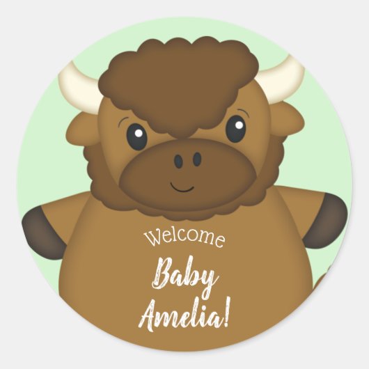 Bison Buffalo Baby Dusche Runder Aufkleber (Vorderseite)