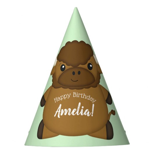Bison Buffalo Birthday Party Green Partyhütchen (Vorderseite)
