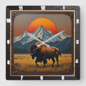Bison Buffalo Bison bei Sunset Quadratische Wanduhr (Vorderseite)