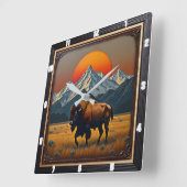 Bison Buffalo Bison bei Sunset Quadratische Wanduhr (Winkel)