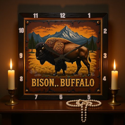 Bison Buffalo Buffalo im Grünen Quadratische Wanduhr