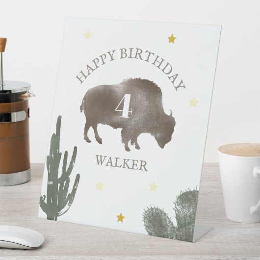 Bison Buffalo Desert Cactus Ranch Western Geburtst Sockelschild (In Situ)